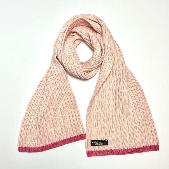 NWOT COACH Wool Rayon Angora Cashmere Blend Pink Rib Knit Scarf - Picture 1 of 6